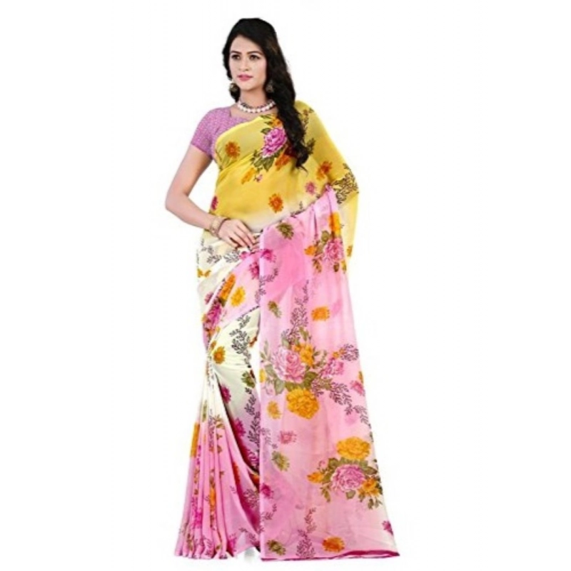 Women's Faux Georgette Printed Saree With Unstitched Blouse 5.5Mtr (Pink) Women's Faux Georgette Printed Saree With Unstitched Blouse 5.5Mtr (Pink)