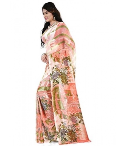 Generic Women's Faux Georgette Printed Saree With Unstitched Blouse 5.5Mtr (Orange)