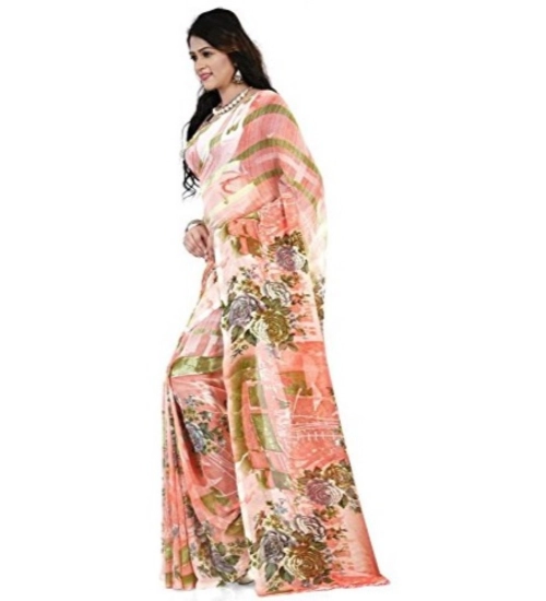 Generic Women's Faux Georgette Printed Saree With Unstitched Blouse 5.5Mtr (Orange)