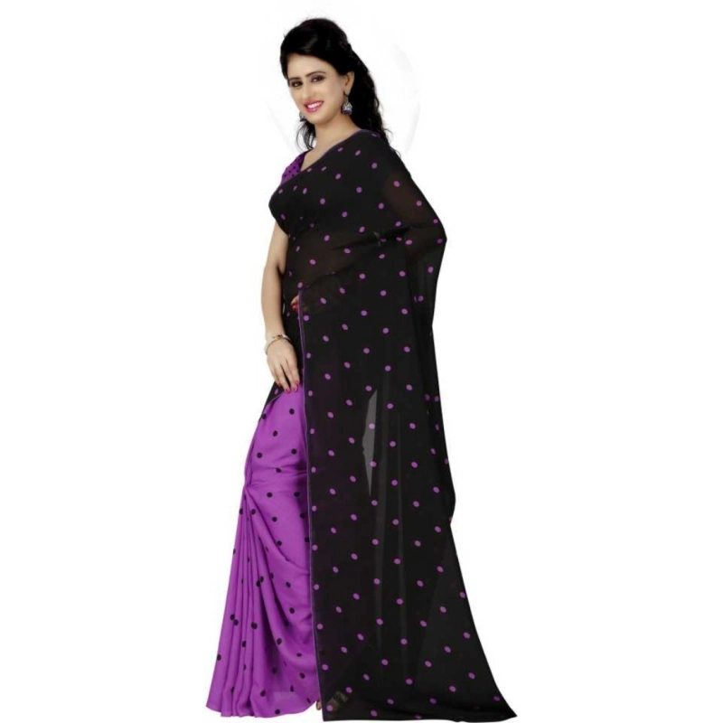 Women's Faux Georgette Printed Saree With Unstitched Blouse 5.5Mtr (Purple)