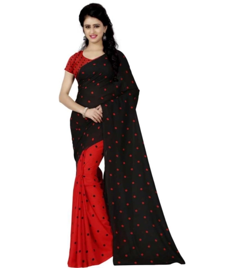 Generic Women's Faux Georgette Printed Saree With Unstitched Blouse 5.5Mtr (Red black)