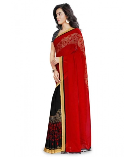 Generic Women's Faux Georgette Printed Saree With Unstitched Blouse 5.5Mtr (Red)