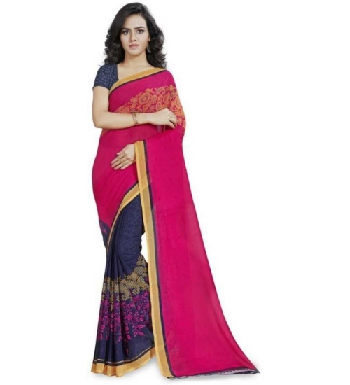 Generic Women's Faux Georgette Printed Saree With Unstitched Blouse 5.5Mtr (Pink)
