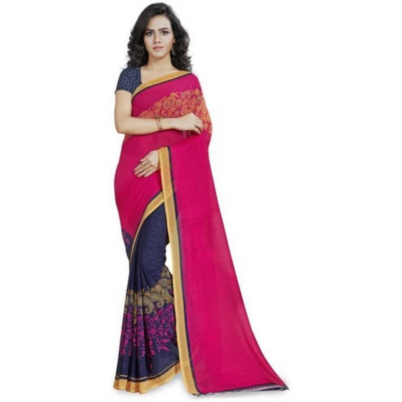 Women's Faux Georgette Printed Saree With Unstitched Blouse 5.5Mtr (Pink) Women's Faux Georgette Printed Saree With Unstitched Blouse 5.5Mtr (Pink)