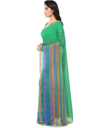 Generic Women's Faux Georgette Printed Saree With Unstitched Blouse 5.5Mtr (Green)