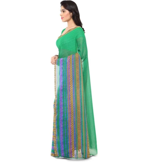 Generic Women's Faux Georgette Printed Saree With Unstitched Blouse 5.5Mtr (Green)