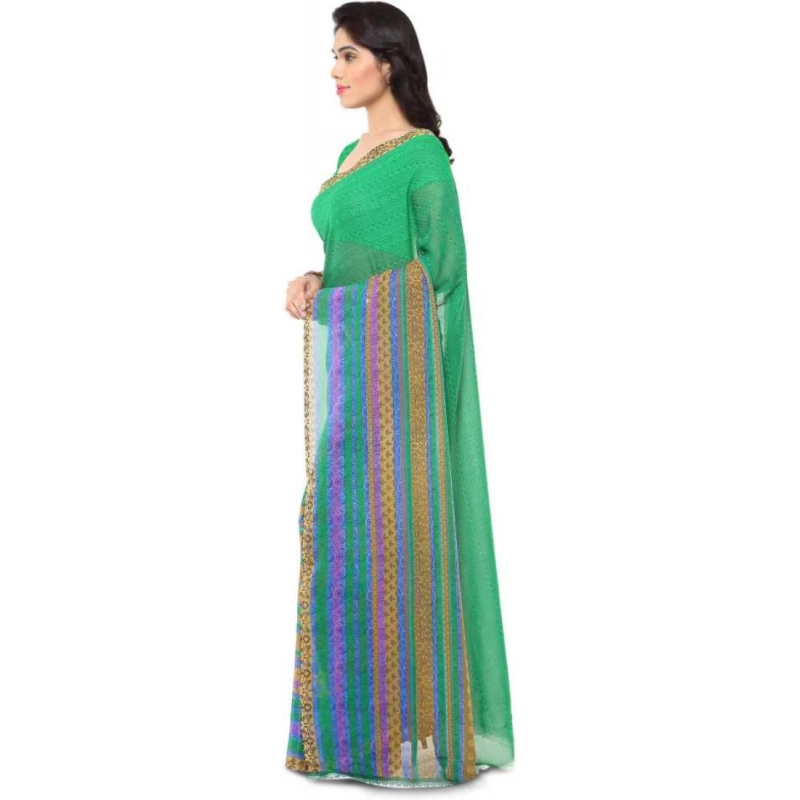 Women's Faux Georgette Printed Saree With Unstitched Blouse 5.5Mtr (Green)