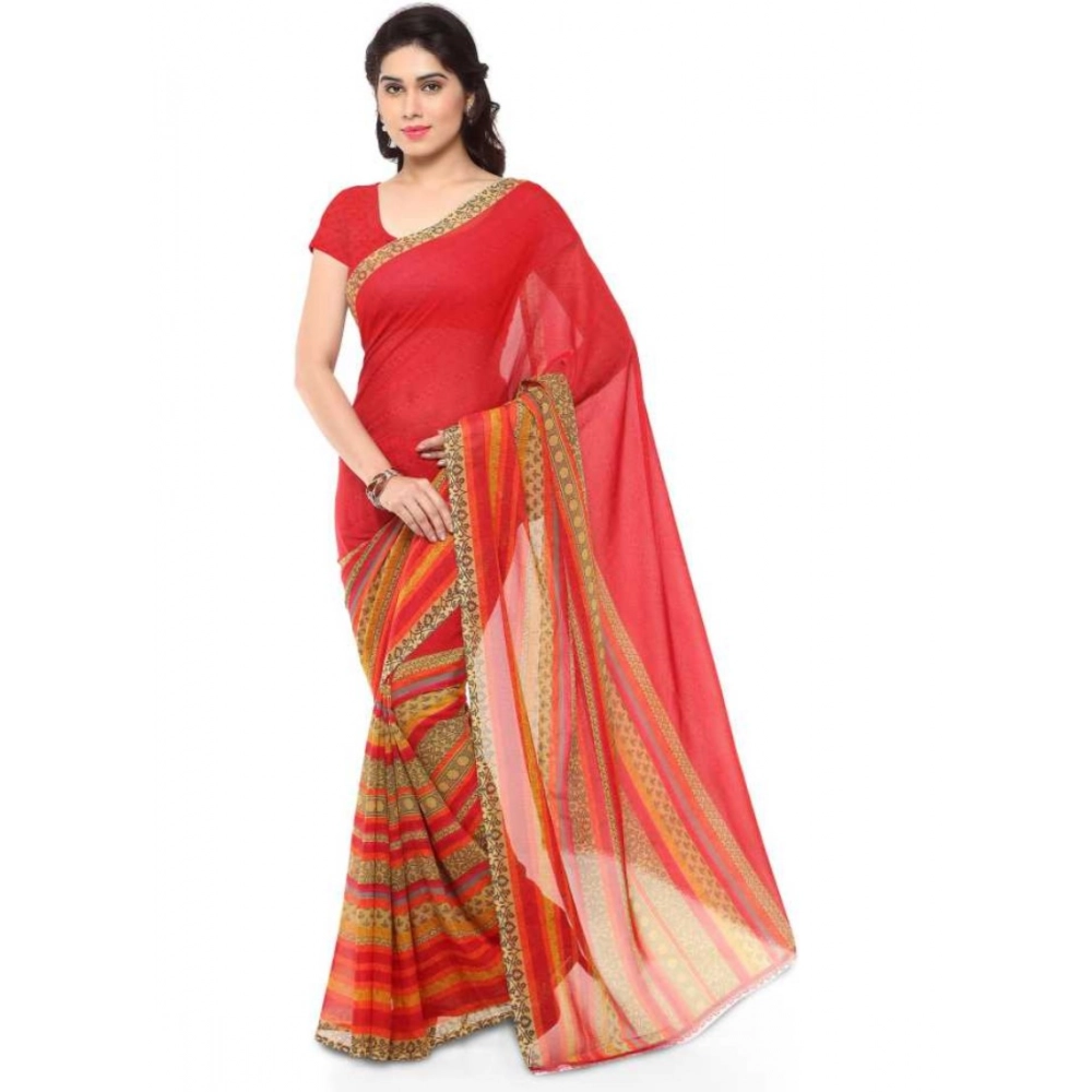 Generic Women's Faux Georgette Printed Saree With Unstitched Blouse 5.5Mtr (Red) Generic Women's Faux Georgette Printed Saree With Unstitched Blouse 5.5Mtr (Red)