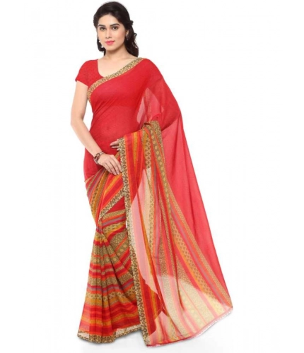 Generic Women's Faux Georgette Printed Saree With Unstitched Blouse 5.5Mtr (Red)