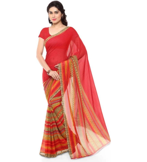 Generic Women's Faux Georgette Printed Saree With Unstitched Blouse 5.5Mtr (Red)