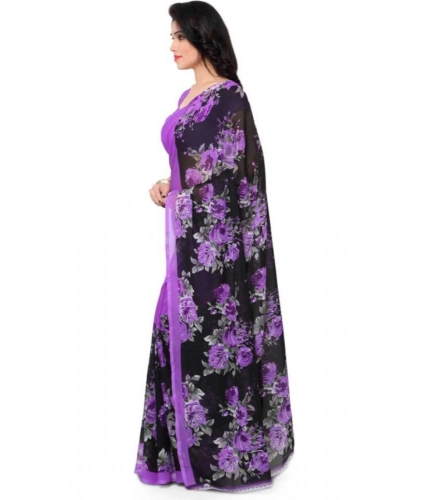 Generic Women's Faux Georgette Printed Saree With Unstitched Blouse 5.5Mtr (Purple)