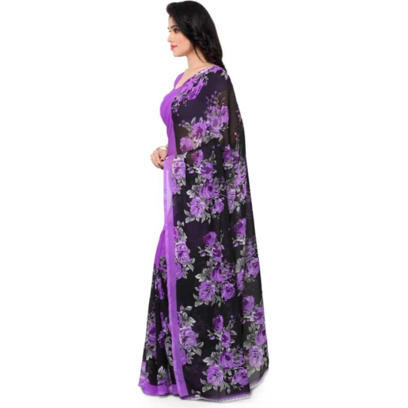 Women's Faux Georgette Printed Saree With Unstitched Blouse 5.5Mtr (Purple) Women's Faux Georgette Printed Saree With Unstitched Blouse 5.5Mtr (Purple)