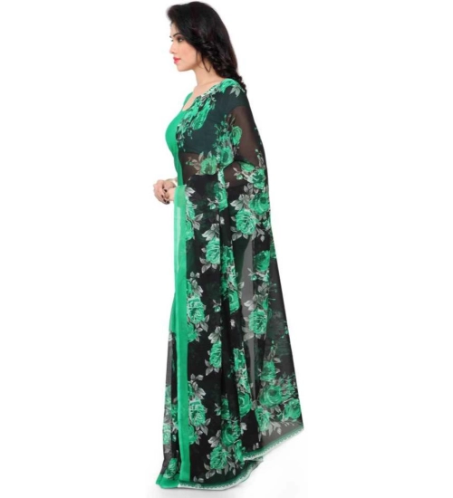 Generic Women's Faux Georgette Printed Saree With Unstitched Blouse 5.5Mtr (Green)