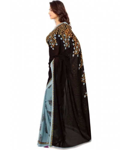 Generic Women's Faux Georgette Printed Saree With Unstitched Blouse 5.5Mtr (Brown)