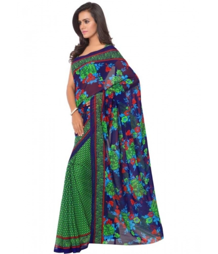 Generic Women's Faux Georgette Printed Saree With Unstitched Blouse 5.5Mtr (Green)