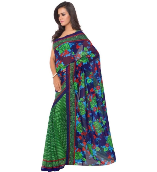 Generic Women's Faux Georgette Printed Saree With Unstitched Blouse 5.5Mtr (Green)