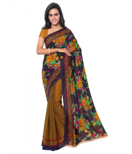 Generic Women's Faux Georgette Printed Saree With Unstitched Blouse 5.5Mtr (Gold)