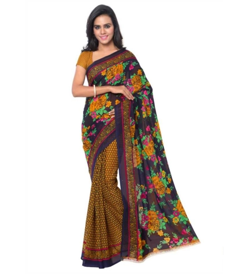 Generic Women's Faux Georgette Printed Saree With Unstitched Blouse 5.5Mtr (Gold)