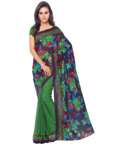 Generic Women's Faux Georgette Printed Saree With Unstitched Blouse 5.5Mtr (Green)