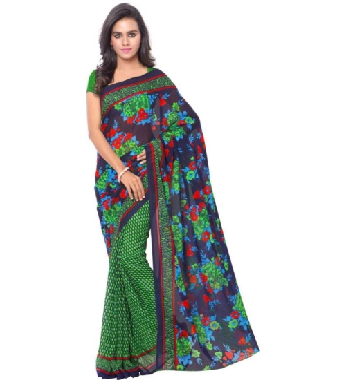 Generic Women's Faux Georgette Printed Saree With Unstitched Blouse 5.5Mtr (Green)