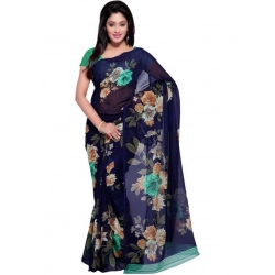 Generic Women's Faux Georgette Printed Saree With Unstitched Blouse 5.5Mtr (Blue)