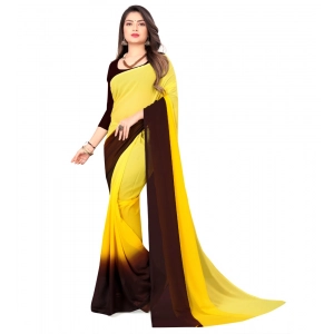 Generic Women's Georgette Solid Saree With Unstitched Blouse 5.5Mtr (Yellow)