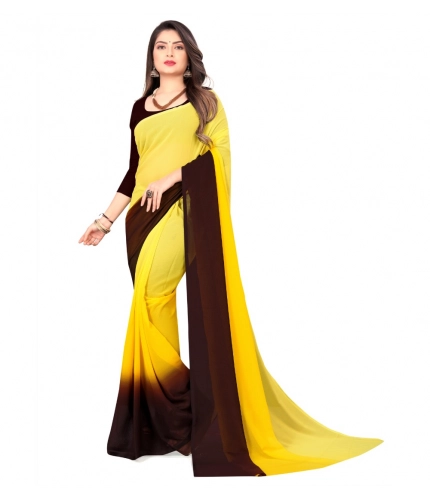 Generic Women's Georgette Solid Saree With Unstitched Blouse 5.5Mtr (Yellow)