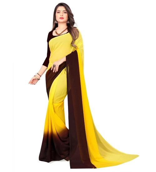 Generic Women's Georgette Solid Saree With Unstitched Blouse 5.5Mtr (Yellow)