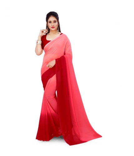 Generic Women's Georgette Solid Saree With Unstitched Blouse 5.5Mtr (Pink)