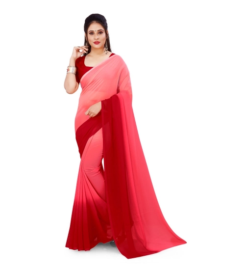 Generic Women's Georgette Solid Saree With Unstitched Blouse 5.5Mtr (Pink)