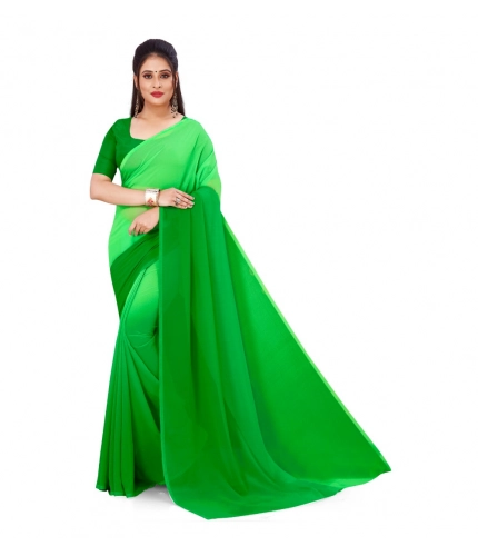 Generic Women's Georgette Solid Saree With Unstitched Blouse 5.5Mtr (Green)