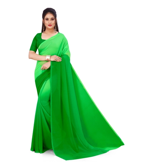 Generic Women's Georgette Solid Saree With Unstitched Blouse 5.5Mtr (Green)