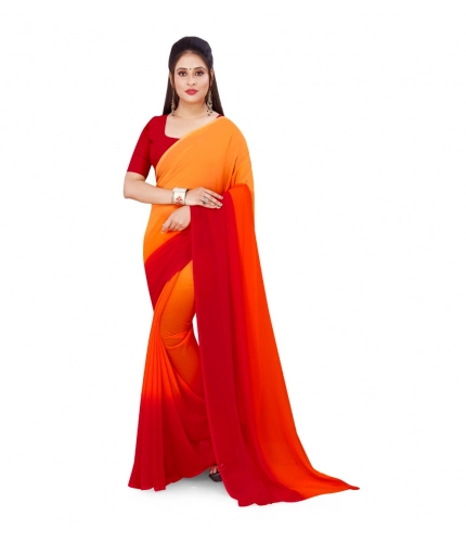 Generic Women's Georgette Solid Saree With Unstitched Blouse 5.5Mtr (Orange)
