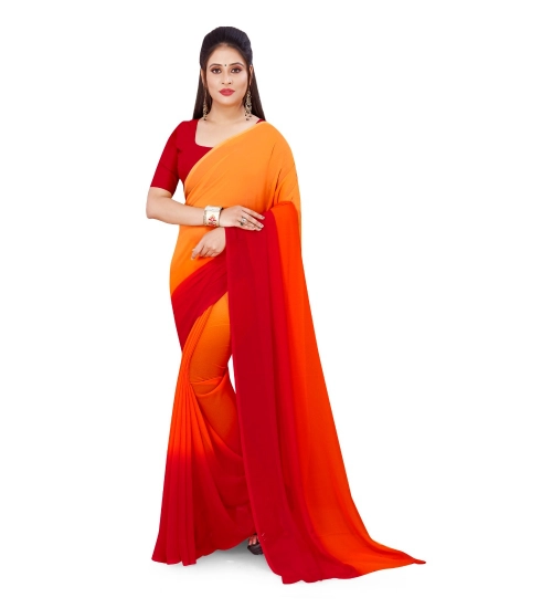 Generic Women's Georgette Solid Saree With Unstitched Blouse 5.5Mtr (Orange)