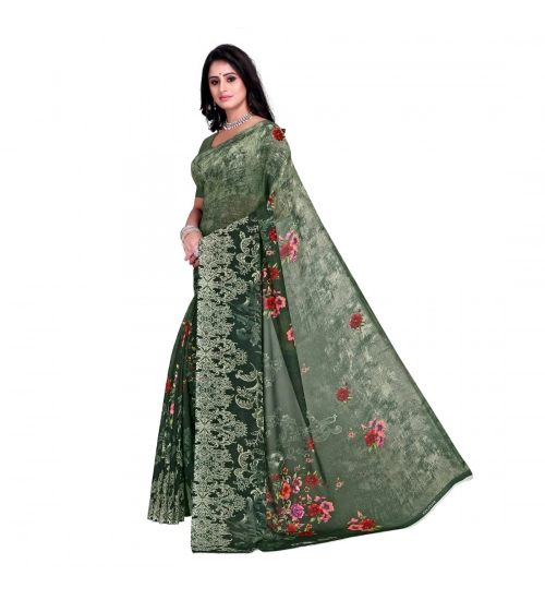 Generic Women's Faux Georgette Printed Saree With Unstitched Blouse 5.5Mtr (Green)