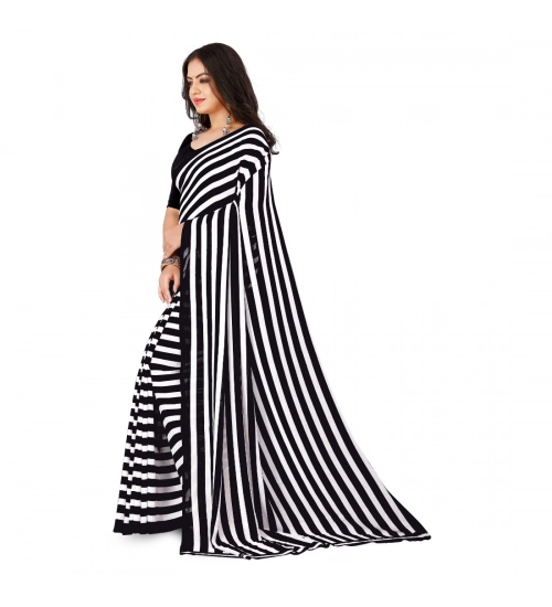 Generic Women's Faux Georgette Printed Saree With Unstitched Blouse 5.5Mtr (Black)