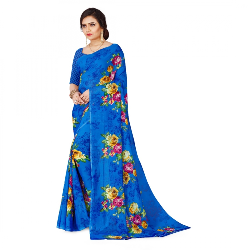 Generic Women's Faux Georgette Printed Saree With Unstitched Blouse 5.5Mtr (Blue) Generic Women's Faux Georgette Printed Saree With Unstitched Blouse 5.5Mtr (Blue)