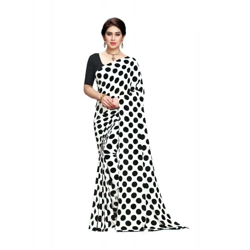 Women's Georgette Printed Saree With Unstitched Blouse 5.5Mtr (W.Black)