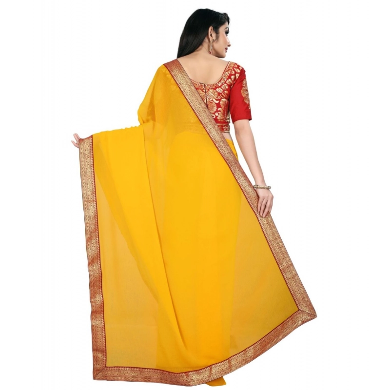 Women's Chiifon Saree Printed Saree With Unstitched Blouse 5.5Mtr (Yellow) Women's Chiifon Saree Printed Saree With Unstitched Blouse 5.5Mtr (Yellow)