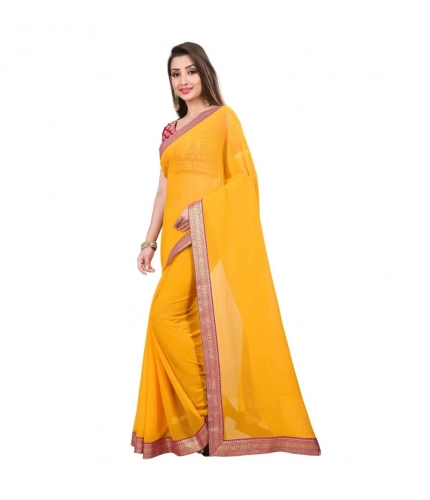 Generic Women's Chiifon Saree Printed Saree With Unstitched Blouse 5.5Mtr (Yellow)