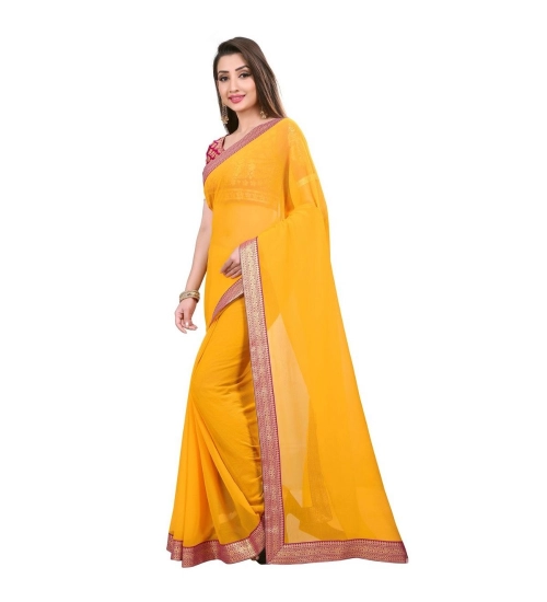 Generic Women's Chiifon Saree Printed Saree With Unstitched Blouse 5.5Mtr (Yellow)
