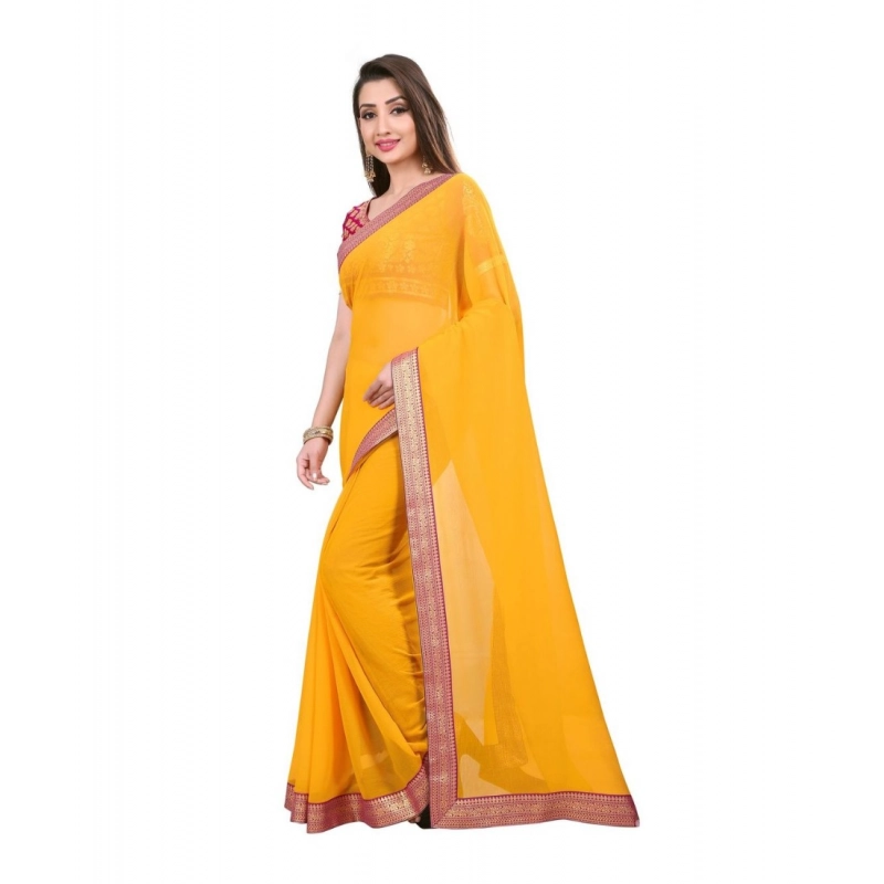 Women's Chiifon Saree Printed Saree With Unstitched Blouse 5.5Mtr (Yellow) Women's Chiifon Saree Printed Saree With Unstitched Blouse 5.5Mtr (Yellow)