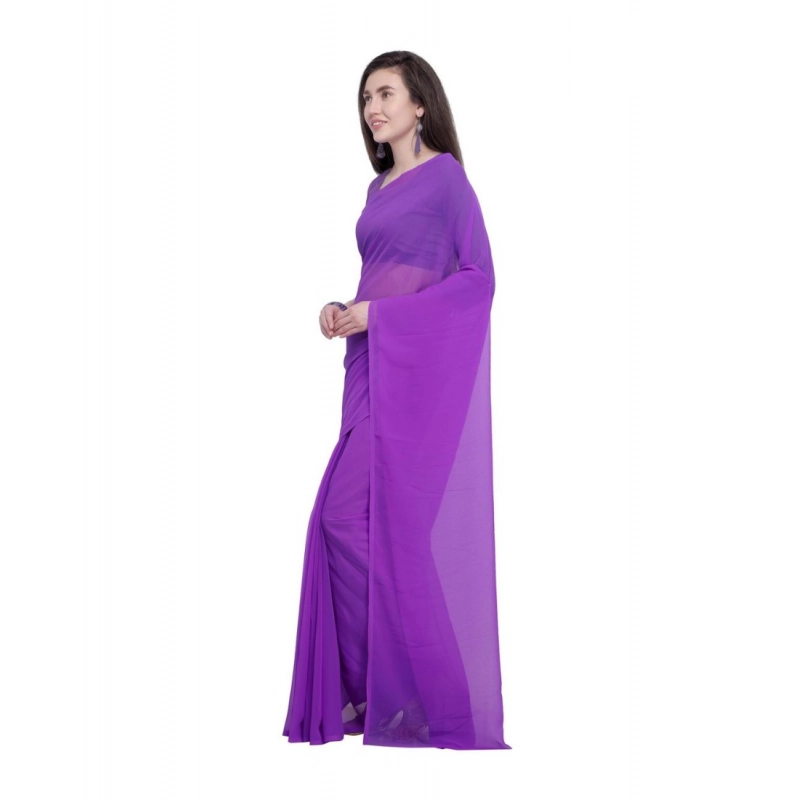 Women's Dyed Solid Saree With Unstitched Blouse 5.5Mtr (Purple)