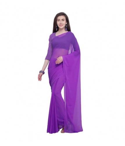 Generic Women's Dyed Solid Saree With Unstitched Blouse 5.5Mtr (Purple)