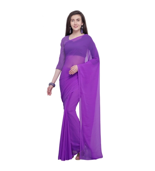 Generic Women's Dyed Solid Saree With Unstitched Blouse 5.5Mtr (Purple)