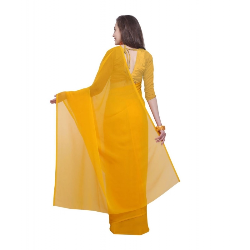 Women's Dyed Solid Saree With Unstitched Blouse 5.5Mtr (Yellow)