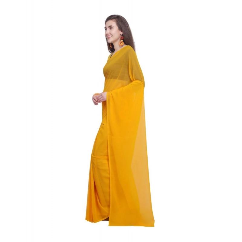 Women's Dyed Solid Saree With Unstitched Blouse 5.5Mtr (Yellow)