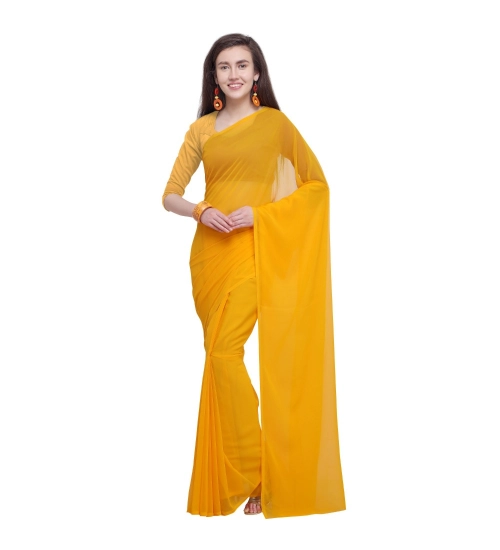 Generic Women's Dyed Solid Saree With Unstitched Blouse 5.5Mtr (Yellow)