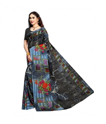 Generic Women's Georgette Printed Saree With Unstitched Blouse 5.5Mtr (Blue)