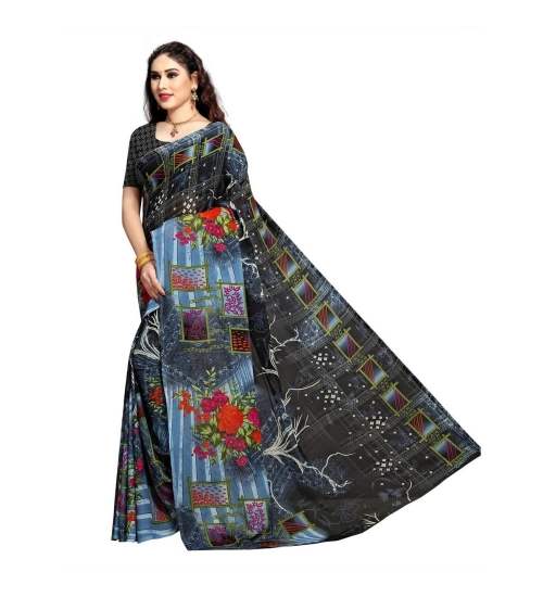 Generic Women's Georgette Printed Saree With Unstitched Blouse 5.5Mtr (Blue)
